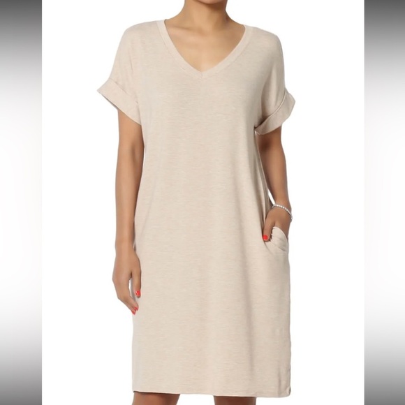 Other - Women's V-Neck Short Sleeve Sleep Shirt - Beige
